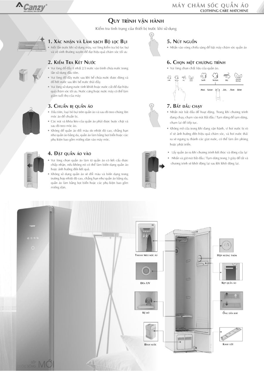 Tủ hấp sấy chăm sóc quần áo CANZY DRE34M